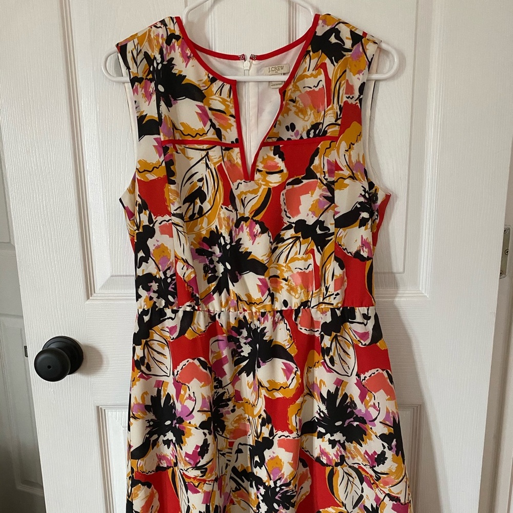 J. Crew Sleeveless Floral Fit-and-Flare Dress in Red, Black, White, Yellow, Pink